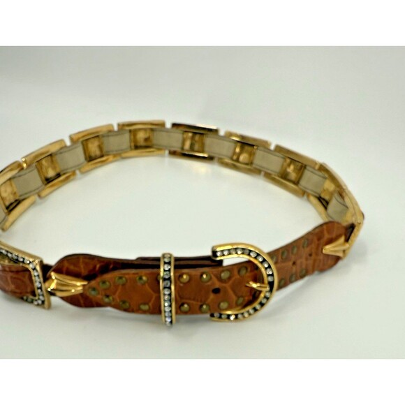 Vintage RARE 1990’s SAND CASTLE Studded Brass  Leather Rhinestone 1.25\